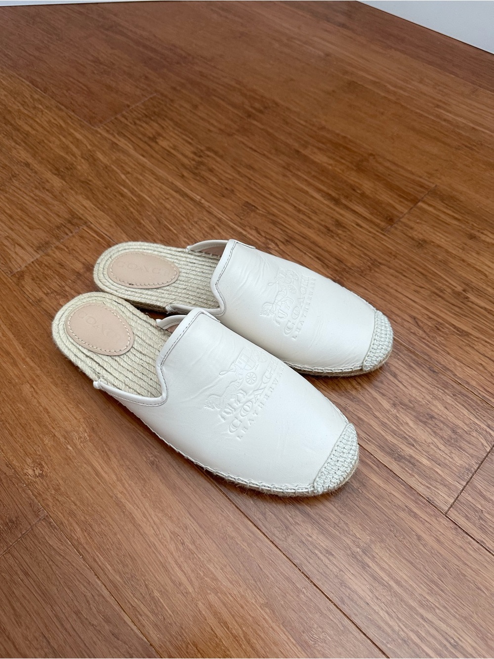 Coach White Leather Slip-On Espadrilles